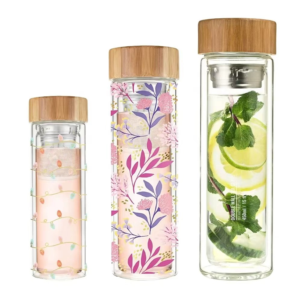 Glass Bottle with Bamboo Lid and Tea Infuser