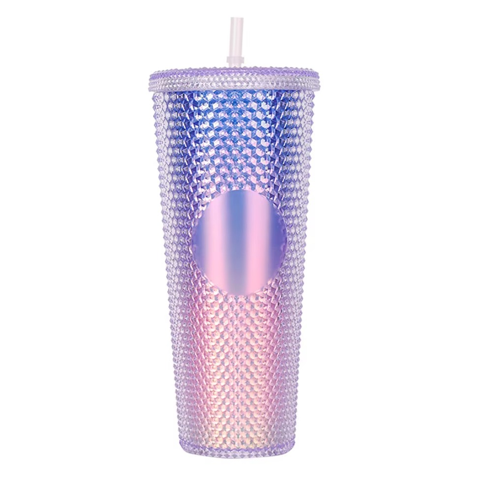 Holographic Iridescent Tumbler with Straw