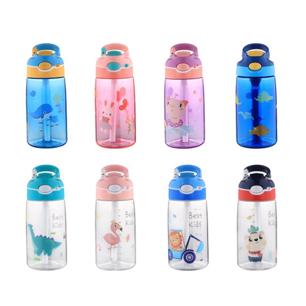 Kids Water Bottle with Straw Cartoon